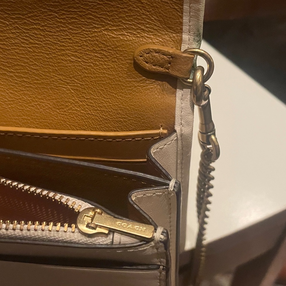 Coach Callie Leather Chain Clutch Crossbody Varsity Stripe Bag - Picture 8 of 10